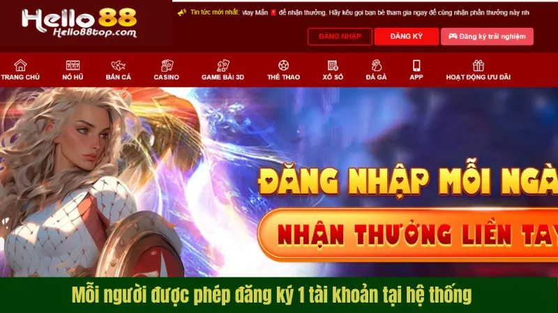 Mỗi người được phép đăng ký 1 tài khoản tại hệ thống