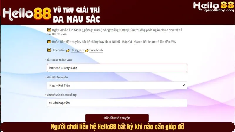 Người chơi liên hệ Hello88 bất kỳ khi nào cần giúp đỡ