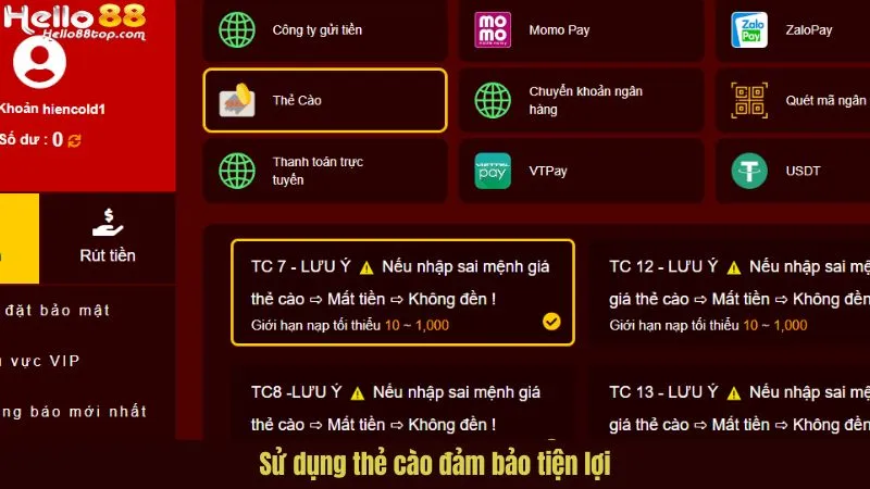 Sử dụng thẻ cào đảm bảo tiện lợi