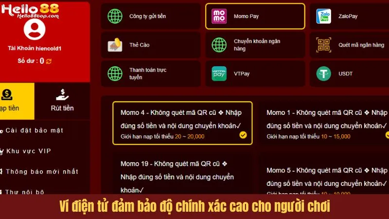 Ví điện tử đảm bảo độ chính xác cao cho người chơi